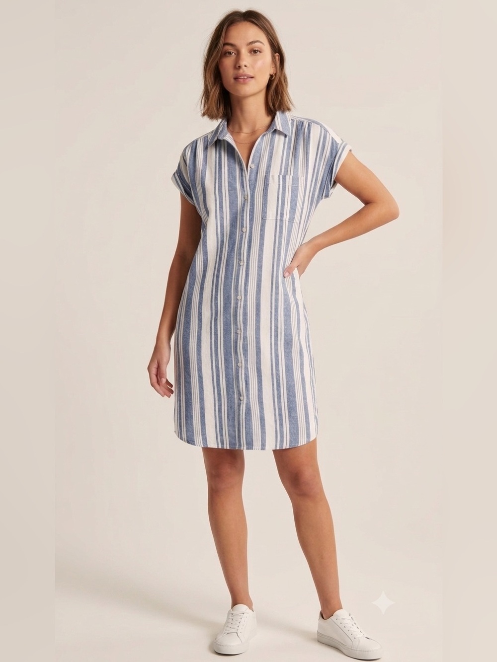 Blue and White Striped Button-Up women’s dress